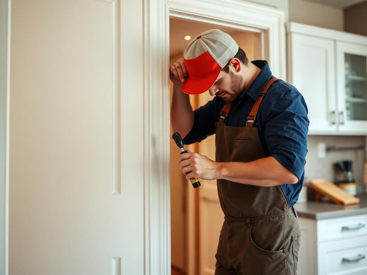 Interior door hardware being adjusted